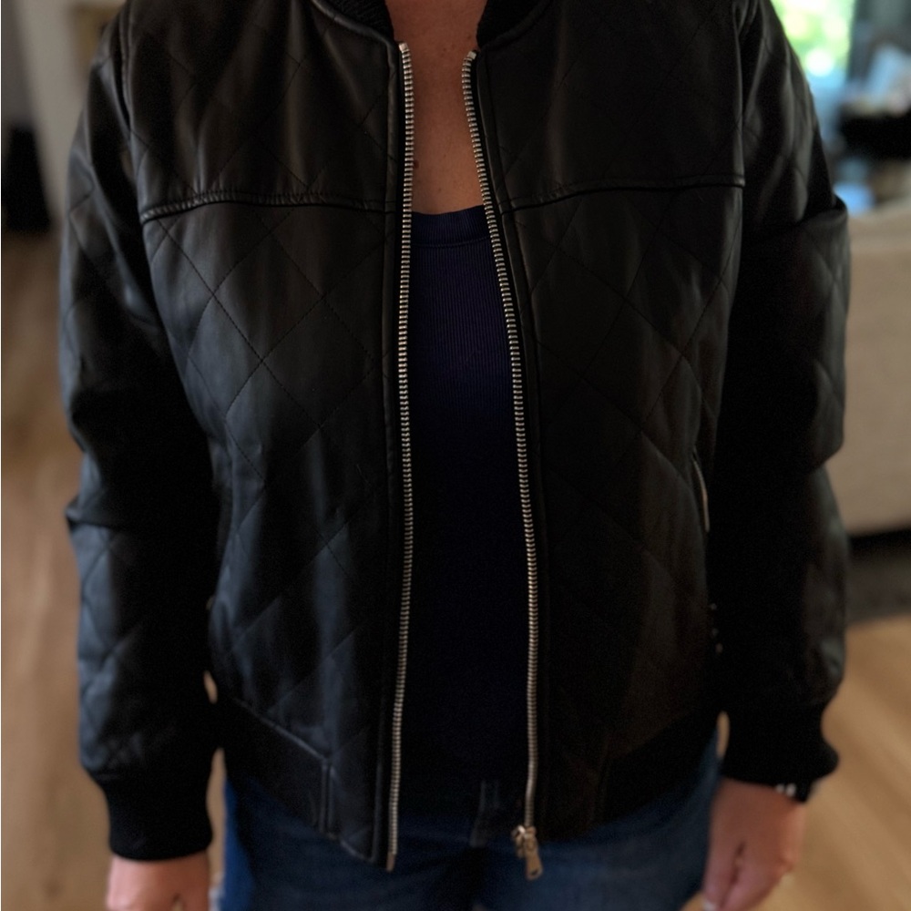 a.n.a Black Quilted Leather Bomber Jacket